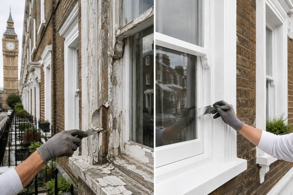 Window Frame Repairs, Resealing and Exterior Painting in London
